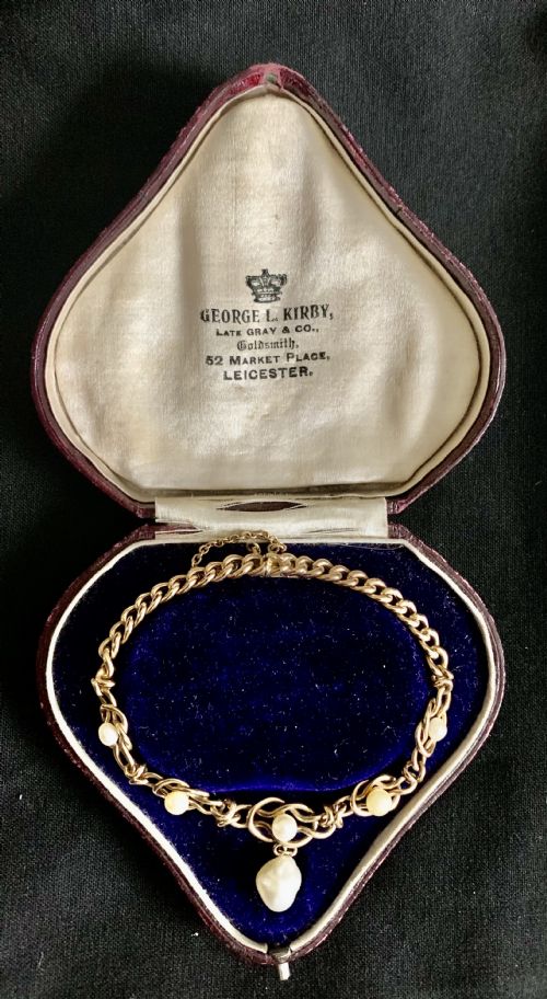 victorian natural pearl 9ct rose gold curb bracelet antique - CATEGORY: ANTIQUE JEWELLERY - DATED EDWARDIAN