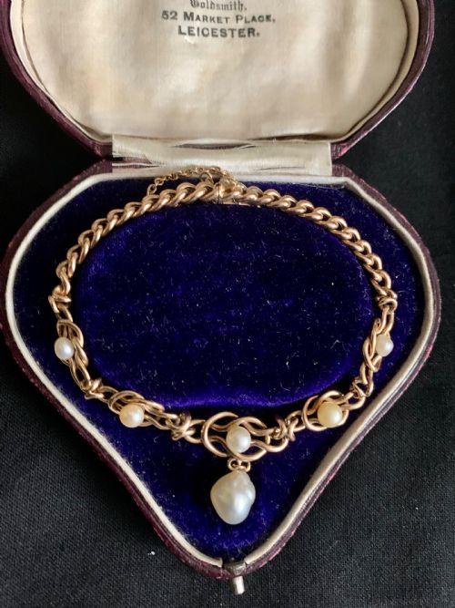 VICTORIAN NATURAL PEARL 9CT ROSE GOLD CURB BRACELET ANTIQUE - ADDITIONAL PHOTO 1