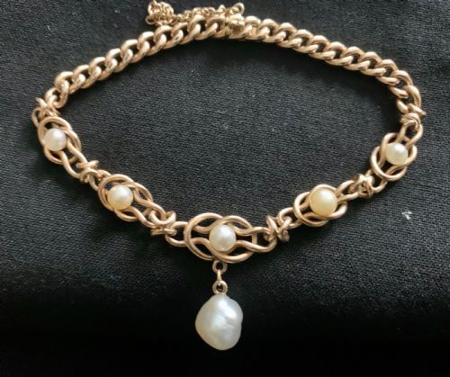 VICTORIAN NATURAL PEARL 9CT ROSE GOLD CURB BRACELET ANTIQUE - ADDITIONAL PHOTO 5