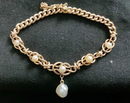 VICTORIAN NATURAL PEARL 9CT ROSE GOLD CURB BRACELET ANTIQUE - ADDITIONAL PHOTO 6