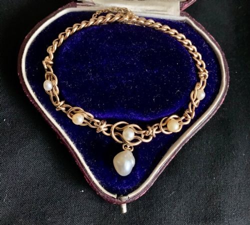 VICTORIAN NATURAL PEARL 9CT ROSE GOLD CURB BRACELET ANTIQUE - ADDITIONAL PHOTO 7