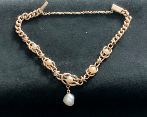 VICTORIAN NATURAL PEARL 9CT ROSE GOLD CURB BRACELET ANTIQUE - ADDITIONAL PHOTO 11