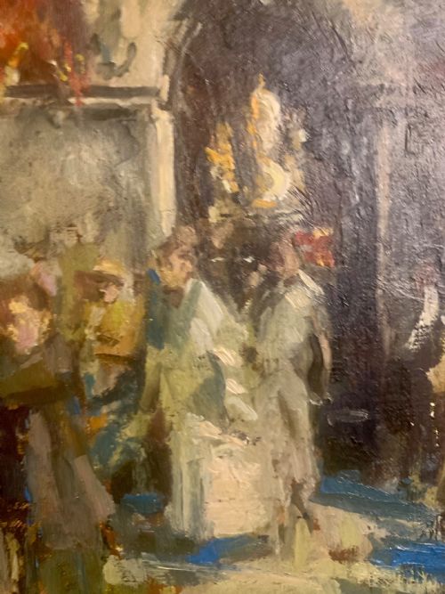THOMAS JOHN COATES B 1941 TITLED RELIGIOUS FESTIVAL BRITTANY OIL ON CANVAS - ADDITIONAL PHOTO 6