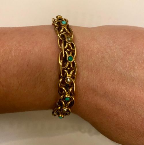 ANTIQUE VICTORIAN 9CT ROSE GOLD EXPANDABLE STRETCH BRACELET WITH TURQUOISE PEARLS - ADDITIONAL PHOTO 10