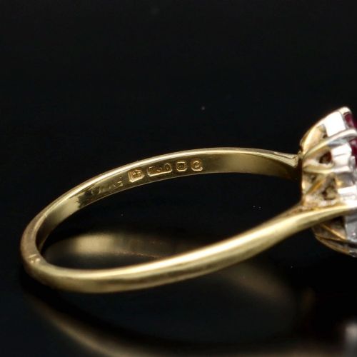 SUPERB VINTAGE 18CT WHITE GOLD RUBY DIAMOND FLOWER CLUSTER RING - ADDITIONAL PHOTO 2