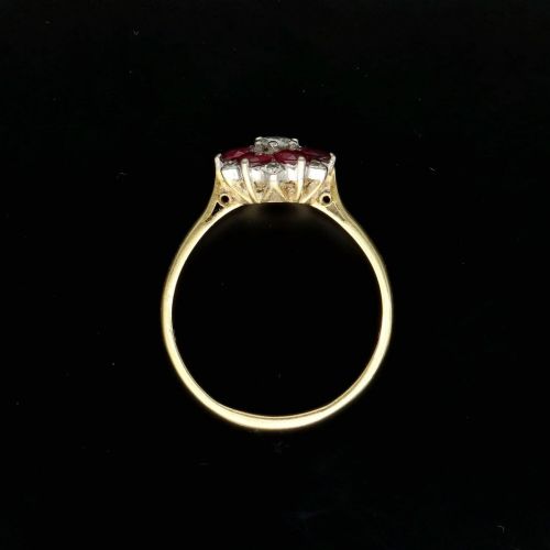SUPERB VINTAGE 18CT WHITE GOLD RUBY DIAMOND FLOWER CLUSTER RING - ADDITIONAL PHOTO 3