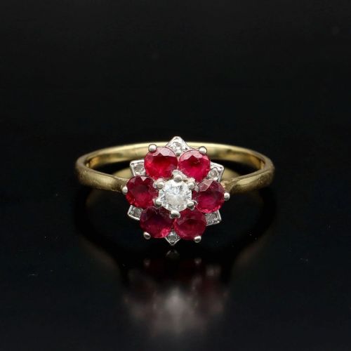 SUPERB VINTAGE 18CT WHITE GOLD RUBY DIAMOND FLOWER CLUSTER RING - ADDITIONAL PHOTO 5