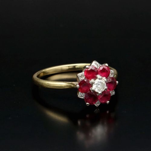 SUPERB VINTAGE 18CT WHITE GOLD RUBY DIAMOND FLOWER CLUSTER RING - ADDITIONAL PHOTO 6