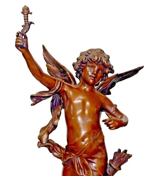 A LARGE BRONZE SCULPTURE OF CUPID BY LOUIS AUGUSTE MOREAU SIGNED CA 19TH CENTURY - ADDITIONAL PHOTO 4