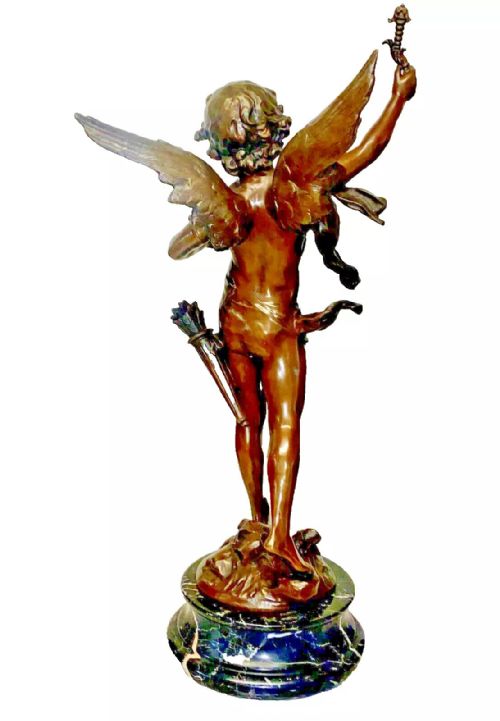A LARGE BRONZE SCULPTURE OF CUPID BY LOUIS AUGUSTE MOREAU SIGNED CA 19TH CENTURY - ADDITIONAL PHOTO 5