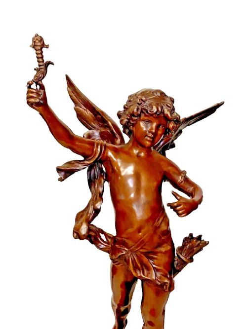 A LARGE BRONZE SCULPTURE OF CUPID BY LOUIS AUGUSTE MOREAU SIGNED CA 19TH CENTURY - ADDITIONAL PHOTO 8
