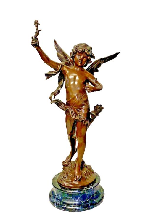A LARGE BRONZE SCULPTURE OF CUPID BY LOUIS AUGUSTE MOREAU SIGNED CA 19TH CENTURY - ADDITIONAL PHOTO 9