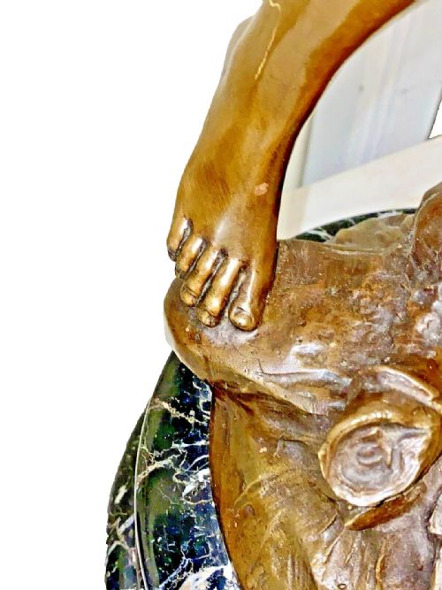A LARGE BRONZE SCULPTURE OF CUPID BY LOUIS AUGUSTE MOREAU SIGNED CA 19TH CENTURY - ADDITIONAL PHOTO 11