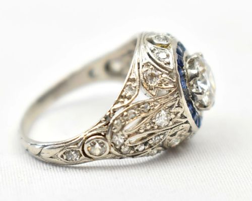 A RARE ART DECO PLATINUM 15CT DIAMOND SAPPHIRE TARGET CLUSTER RING CA 1920'S - ADDITIONAL PHOTO 5