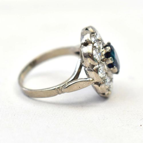 1930S 18CT WHITE GOLD SAPPHIRE DIAMOND CLUSTER RING 380CT TOTAL WGI CERTIFIED - ADDITIONAL PHOTO 6