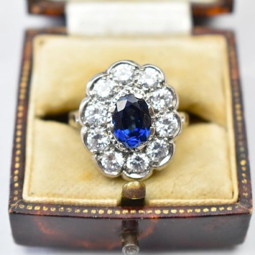 1930S 18CT WHITE GOLD SAPPHIRE DIAMOND CLUSTER RING 380CT TOTAL WGI CERTIFIED - ADDITIONAL PHOTO 8