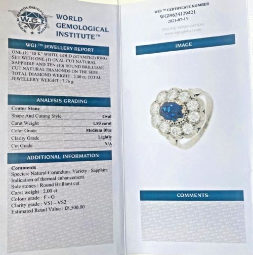1930S 18CT WHITE GOLD SAPPHIRE DIAMOND CLUSTER RING 380CT TOTAL WGI CERTIFIED - ADDITIONAL PHOTO 11