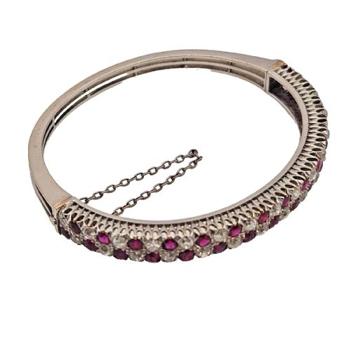 ANTIQUE RUBY DIAMOND 18K GOLD HINGED BANGLE BRACELET CIRCA 1900 - ADDITIONAL PHOTO 4