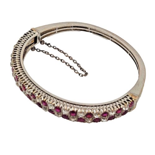 ANTIQUE RUBY DIAMOND 18K GOLD HINGED BANGLE BRACELET CIRCA 1900 - ADDITIONAL PHOTO 5
