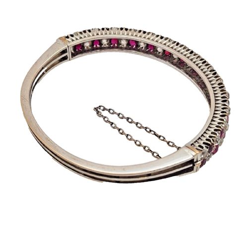 ANTIQUE RUBY DIAMOND 18K GOLD HINGED BANGLE BRACELET CIRCA 1900 - ADDITIONAL PHOTO 11