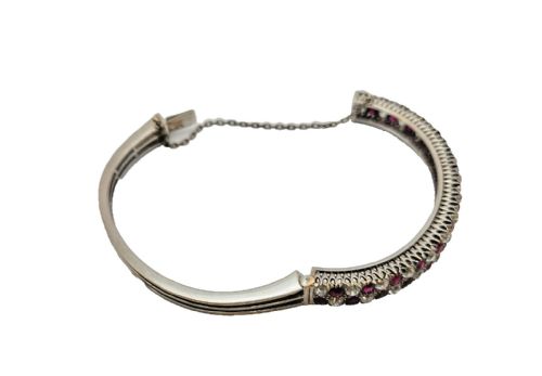 ANTIQUE RUBY DIAMOND 18K GOLD HINGED BANGLE BRACELET CIRCA 1900 - ADDITIONAL PHOTO 12