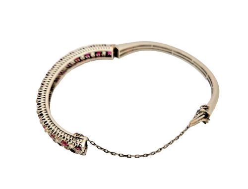 ANTIQUE RUBY DIAMOND 18K GOLD HINGED BANGLE BRACELET CIRCA 1900 - ADDITIONAL PHOTO 13