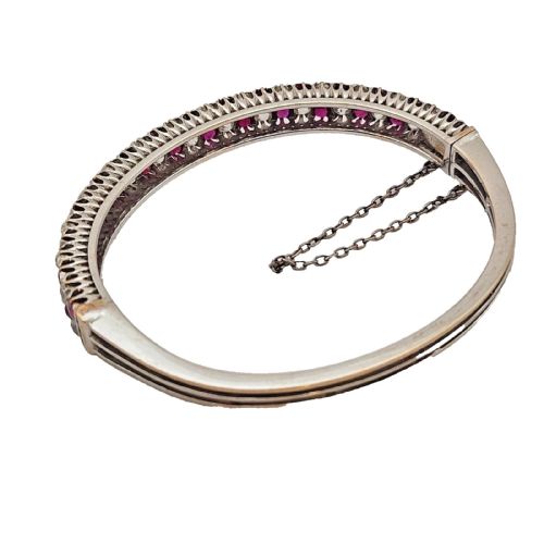 ANTIQUE RUBY DIAMOND 18K GOLD HINGED BANGLE BRACELET CIRCA 1900 - ADDITIONAL PHOTO 14