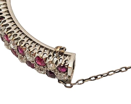 ANTIQUE RUBY DIAMOND 18K GOLD HINGED BANGLE BRACELET CIRCA 1900 - ADDITIONAL PHOTO 16