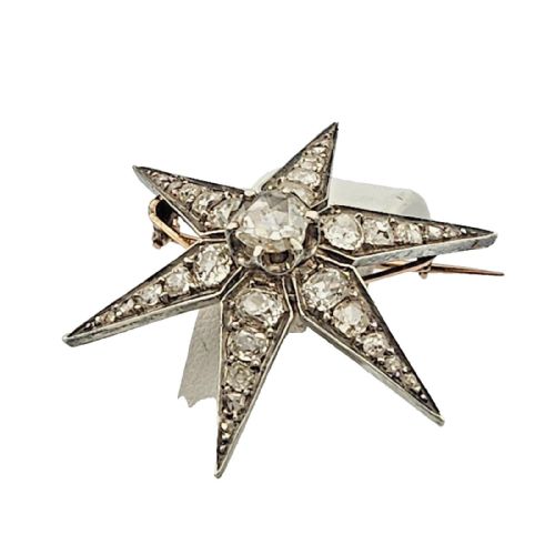 ANTIQUE VICTORIAN 372 CARAT OLD EUROPEAN CUT DIAMOND GOLD SILVER STAR BROOCH - ADDITIONAL PHOTO 14