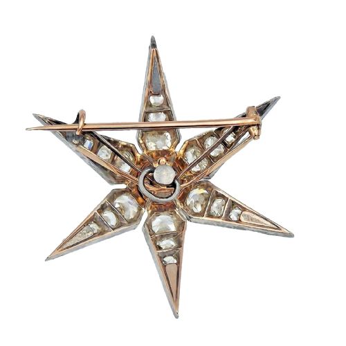 ANTIQUE VICTORIAN 372 CARAT OLD EUROPEAN CUT DIAMOND GOLD SILVER STAR BROOCH - ADDITIONAL PHOTO 15
