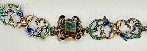 IMPRESSIVE ANTIQUE AUSTRO HUNGARIAN SILVER ENAMEL PEARL MULTI GEM NECKLACE - ADDITIONAL PHOTO 18