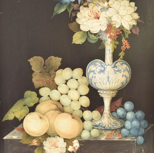 PAIR OF 18TH CENTURY BAROQUE STILL LIFE PAINTINGS FLORAL FRUIT COMPOSITIONS - ADDITIONAL PHOTO 6