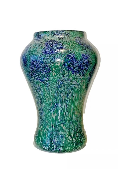 A RARE COLOURWAY MONART GLASS PAISLEY SHAWL PATTERN BALUSTER VASE SHAPE FA 32CM - ADDITIONAL PHOTO 1