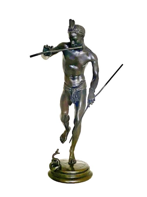 ANTIQUE BRONZE SCULPTURE THE SNAKE CHARMER CHARLES ARTHUR BOURGEOIS CA 19TH C - ADDITIONAL PHOTO 1