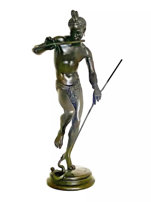 ANTIQUE BRONZE SCULPTURE THE SNAKE CHARMER CHARLES ARTHUR BOURGEOIS CA 19TH C - ADDITIONAL PHOTO 2
