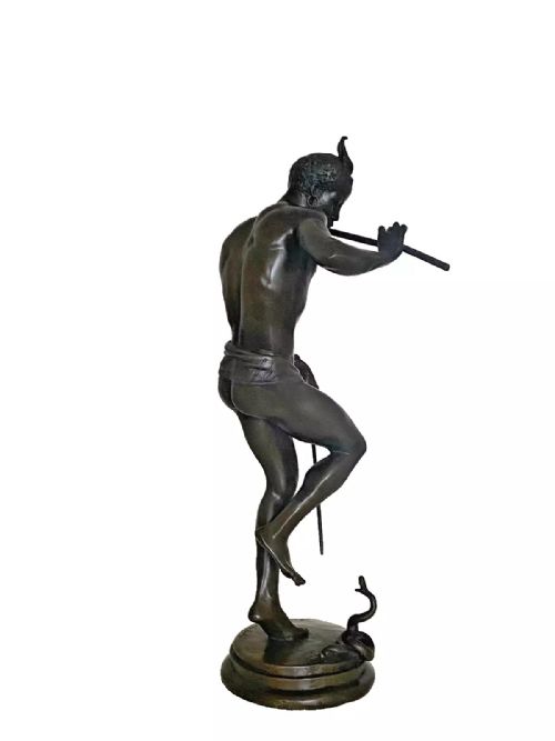 ANTIQUE BRONZE SCULPTURE THE SNAKE CHARMER CHARLES ARTHUR BOURGEOIS CA 19TH C - ADDITIONAL PHOTO 4