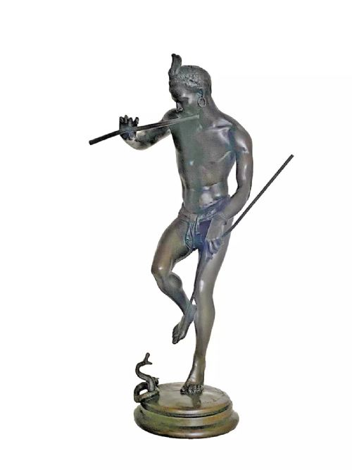 ANTIQUE BRONZE SCULPTURE THE SNAKE CHARMER CHARLES ARTHUR BOURGEOIS CA 19TH C - ADDITIONAL PHOTO 7