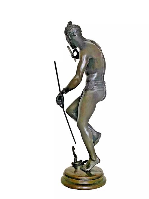 ANTIQUE BRONZE SCULPTURE THE SNAKE CHARMER CHARLES ARTHUR BOURGEOIS CA 19TH C - ADDITIONAL PHOTO 8