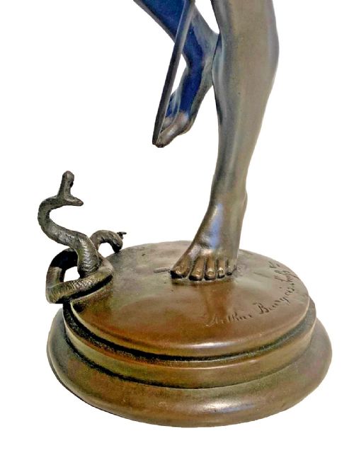 ANTIQUE BRONZE SCULPTURE THE SNAKE CHARMER CHARLES ARTHUR BOURGEOIS CA 19TH C - ADDITIONAL PHOTO 14