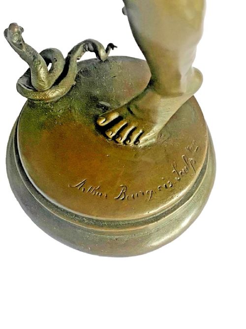ANTIQUE BRONZE SCULPTURE THE SNAKE CHARMER CHARLES ARTHUR BOURGEOIS CA 19TH C - ADDITIONAL PHOTO 15