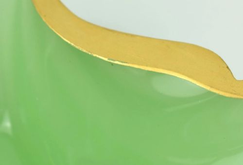 PAIR LARGE ANTIQUE FRENCH GREEN OPALINE GLASS SCALLOP SHELL DISHES GILT EDGE - ADDITIONAL PHOTO 4