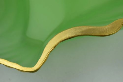 PAIR LARGE ANTIQUE FRENCH GREEN OPALINE GLASS SCALLOP SHELL DISHES GILT EDGE - ADDITIONAL PHOTO 7