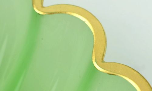 PAIR LARGE ANTIQUE FRENCH GREEN OPALINE GLASS SCALLOP SHELL DISHES GILT EDGE - ADDITIONAL PHOTO 10