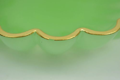 PAIR LARGE ANTIQUE FRENCH GREEN OPALINE GLASS SCALLOP SHELL DISHES GILT EDGE - ADDITIONAL PHOTO 14