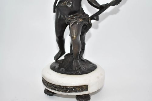 PAIR OF FRENCH BRONZE PUTTIS FIGURES ON MARBLE BASE CANDLE HOLDERS - ADDITIONAL PHOTO 3