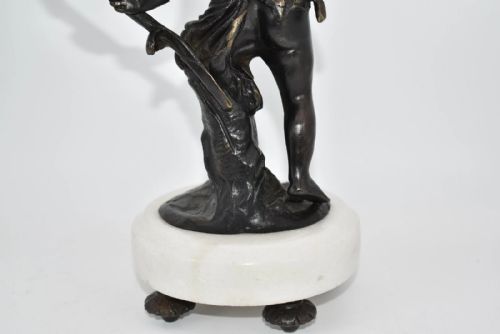 PAIR OF FRENCH BRONZE PUTTIS FIGURES ON MARBLE BASE CANDLE HOLDERS - ADDITIONAL PHOTO 6
