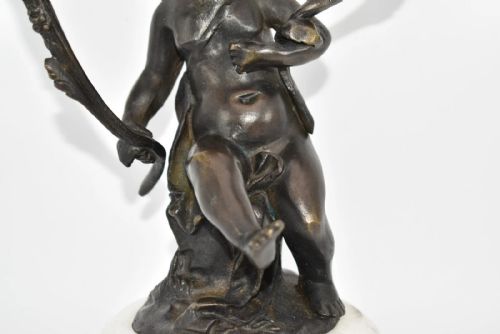 PAIR OF FRENCH BRONZE PUTTIS FIGURES ON MARBLE BASE CANDLE HOLDERS - ADDITIONAL PHOTO 9