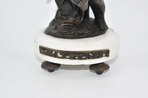 PAIR OF FRENCH BRONZE PUTTIS FIGURES ON MARBLE BASE CANDLE HOLDERS - ADDITIONAL PHOTO 10