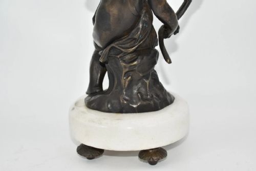 PAIR OF FRENCH BRONZE PUTTIS FIGURES ON MARBLE BASE CANDLE HOLDERS - ADDITIONAL PHOTO 14
