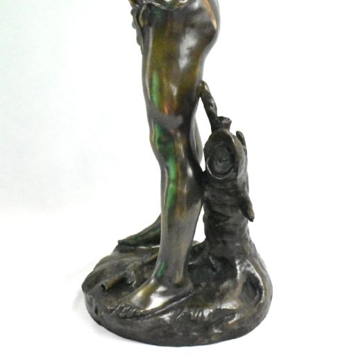 A LARGE ANTIQUE BRONZE SCULPTURE OF FLUTE PLAYER SIGNED AUG MOREAU FRENCH 19THC - ADDITIONAL PHOTO 6